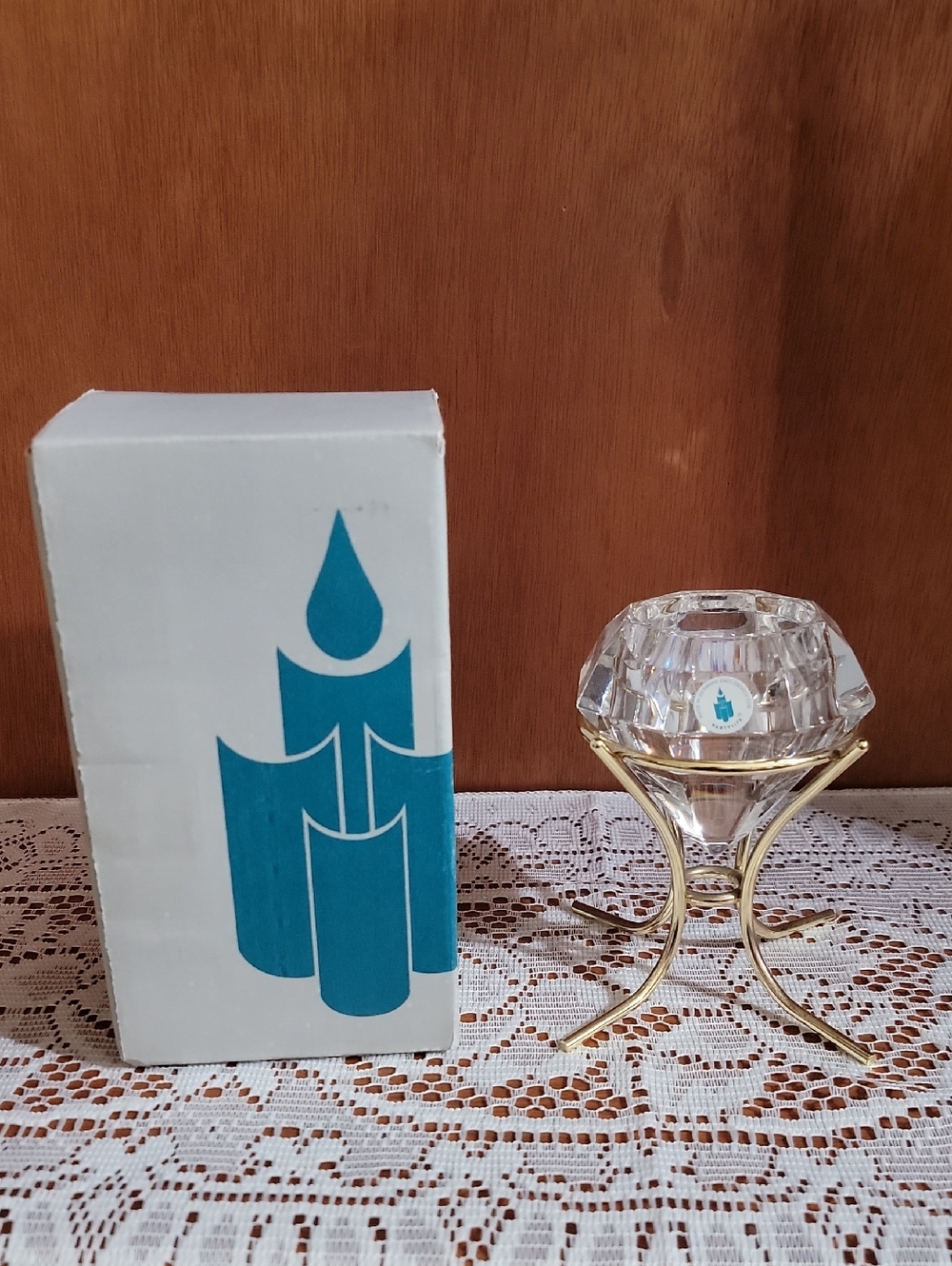 PartyLite Clear Solitaire Candle Holder with Gold Stand